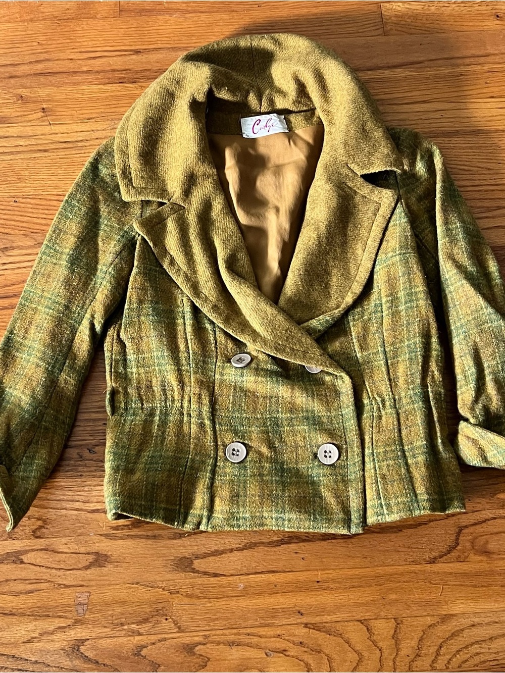 Vintage Yellow/Green Plaid Double-Breasted Blazer Jacket